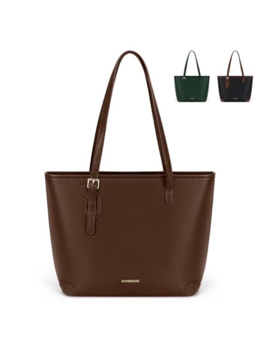 RAINSMORE Large Work Tote Bag PU Leather Laptop Shoulder Bag 14in